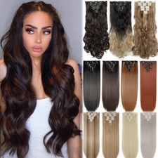US Mega Thick Clip in 100 Real Natural as Human Hair Extensions 8 Pcs Long Wavy