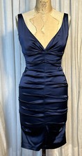 XSCAPE Womens Midnight Blue Stretch Satin Fitted Cocktail Dress Sz 6 Pre-owned 