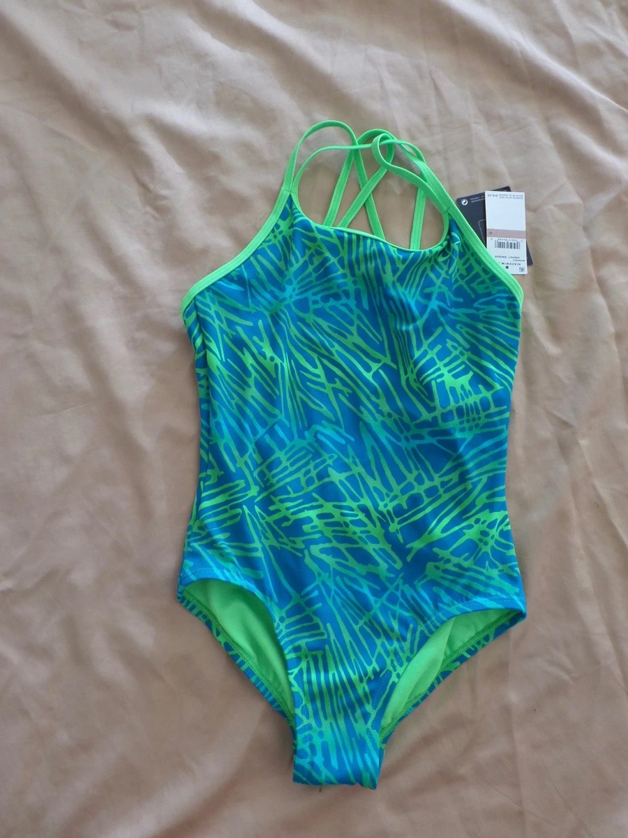 agitación Sí misma Volverse loco New Girl&#039;s Nike One Piece Cross Back Swimsuit Green &amp; Blue Swim  Suit Size 8 | eBay