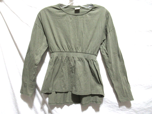 Zara Girl's Size 11/12 Army Green Soft Knit Long Sleeve Tie Back T-Shirt EUC