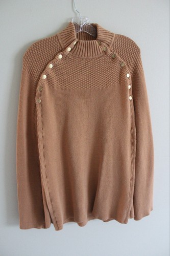 G.I.L.I. Hellbrauner Pullover Cape Poncho goldene Knopfdetails Größe M/L