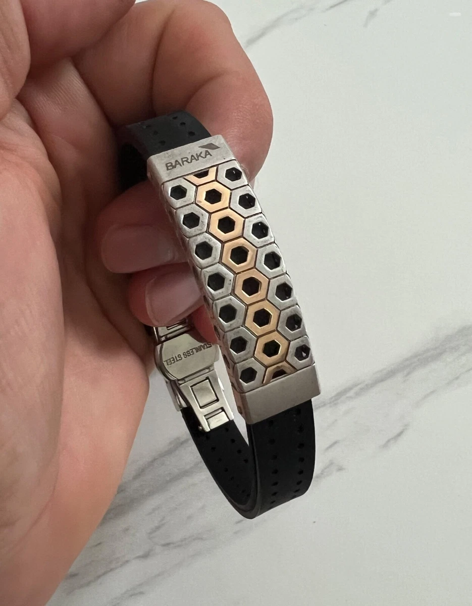 Baraka Black Rubber Stainless Steel Men s Bracelet With 18K Rose