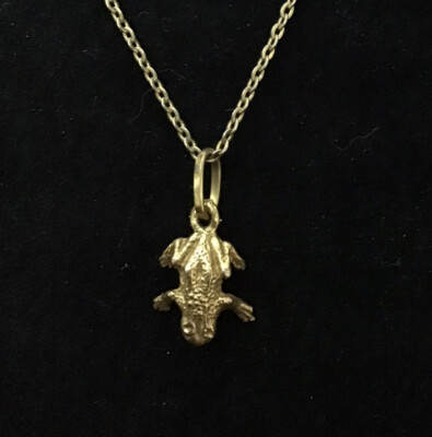 14K Gelbgold Frosch Kröte Anhänger Charm mit Kette Halskette 16 Zoll