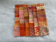 50 DIFFERENT ORANGE 1 1/2-INCH CALICO FABRIC QUILT SQUARES - MANY VINTAGE