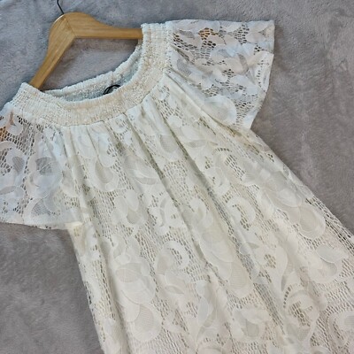 Three Eighty Two Women's Off Shoulder White Lace Mini Dress Size Small Boho