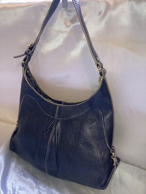 MONSAC ORIGINAL Black Pebble Leather Top Stitching Hand Bag Or Shoulder Bag 