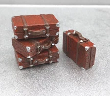 Leather Suitcase / Luggage 4 Pc Set 1/24 Scale G Scale Diorama Accessories
