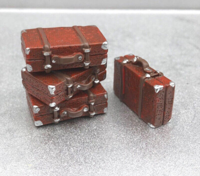Leather Suitcase / Luggage 4 Pc Set 1/24 Scale G Scale Diorama Accessories