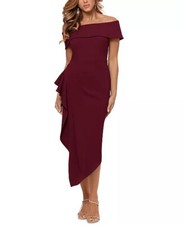 Betsy & Adam Off The Shoulder Ruffle Dress Sz 6 Burgundy NEW