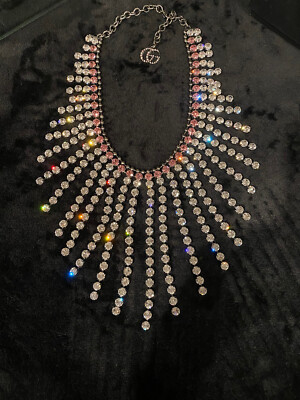 Authentic Gucci Antiqued Palladium / Pink Strass Crystal Necklace Gucci GG And Heart Crystal-Embellished Choker - Runway Catalog main image 3