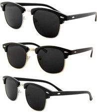 BLACK SEMI-RIMLESS HALF FRAME POLARIZED LENS SUNGLASSES MEN WOMEN