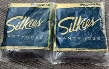 2 1993 Vintage Silkies Control Top Pantyhose w/ Support Legs Off Black Size M