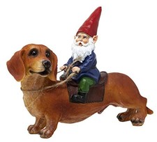 Garden Statue Gnome and Dachshund Dog Sculpture for Patio Yard Lawn