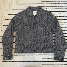 Tommy Bahama Two Palms Black White Linen Raw-Edge Button Jacket Size Medium