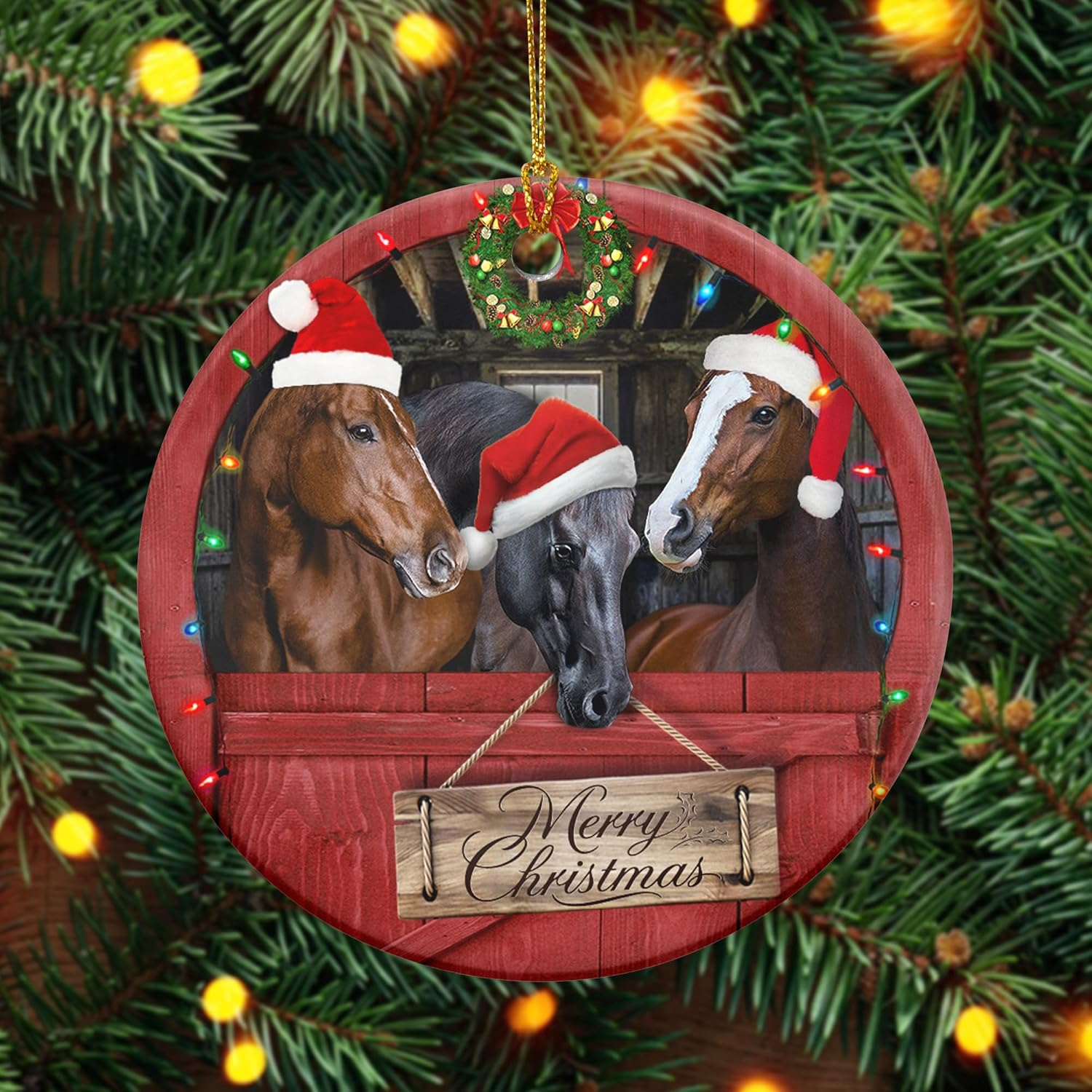 Christmas Horse Gifts for Women Men - Ceramic Christmas Ornaments 2025 for Tree