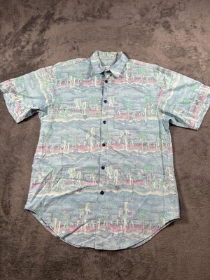 Vintage Pacific Legends Shirt Mens M Blue Desert Hawaiian Short Sleeve