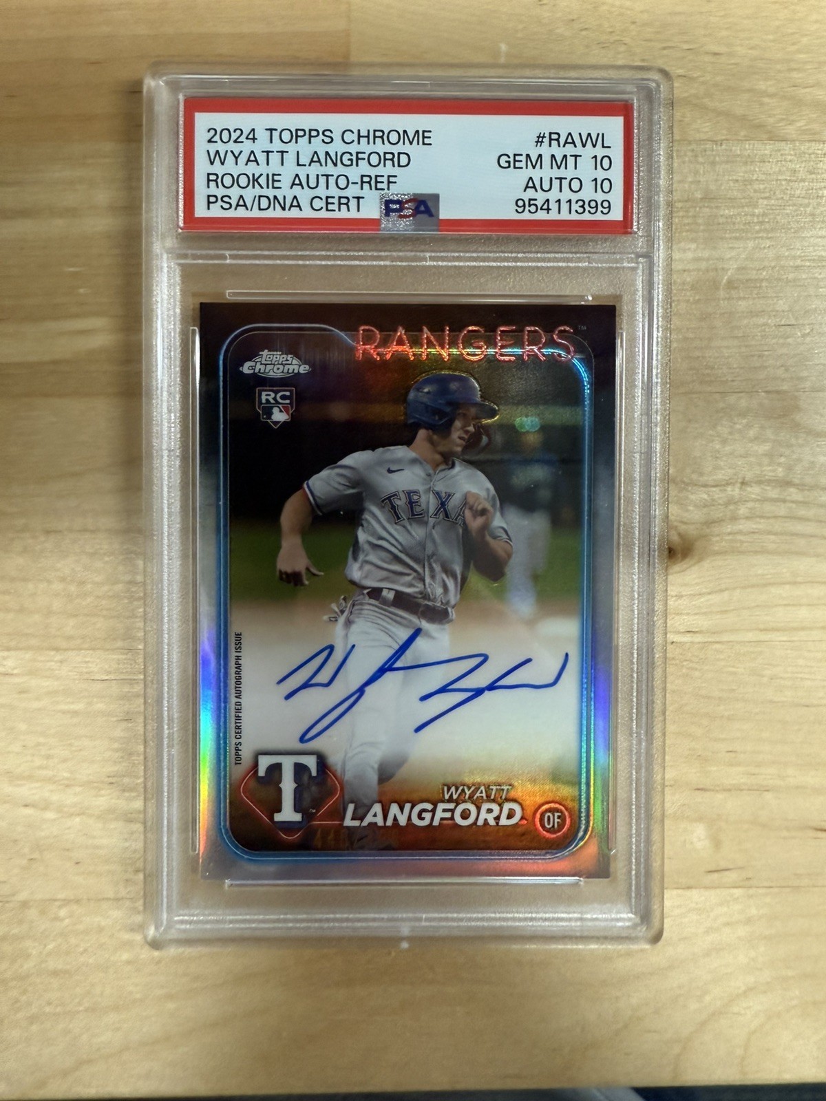 2024 Topps Chrome Wyatt Langford Rc Rookie Refractor Auto PSA10/10 BJCKW /499