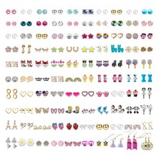 100 Pairs Colorful Cute Earrings for Girls Sensitive Ears Hypoallergenic Girl St
