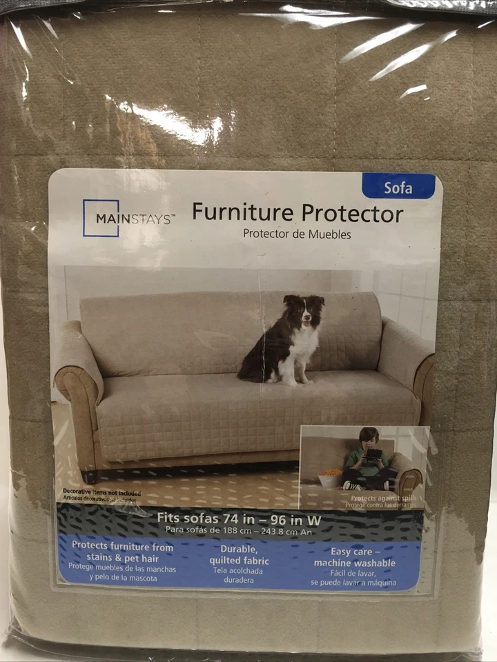 Protetor de sofá elástico Mainstays 1 peça 74 x 96 com bronzeado novo no pacote - Imagem 2 de 2