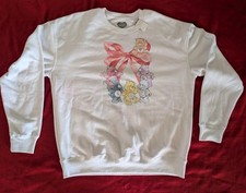 NEW White Womens Large Care Bears  Pink Bow Long Sleeve Graphic Sweatshirt