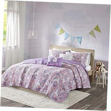 Kids Reversible Cotton Quilt Set - Vibrant Fun, Full/Queen Unicorn Pink