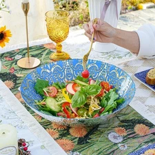 Sungmor Glass Large Salad Mixing Bowls 2PCS Pretty 125 Oz 12.5" Dia. Fruit Bowls