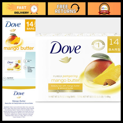 Moisturizing Mango Butter Beauty Bar - 14 Bars for Dry Skin, 3.75 oz Each