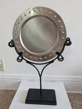 Art Deco Venetian Style Silver Charger With Black Display Stand Half Round 