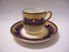 MINTON ENCRUSTED RAISED GOLD COBALT DEMITASSE SET ORIGINAL RETAILER TIFFANY MINT