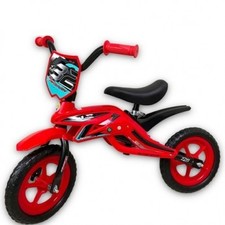 Bicicletta pedagogica rossa per bambino con telaio in acciaio. Bici senza pedali