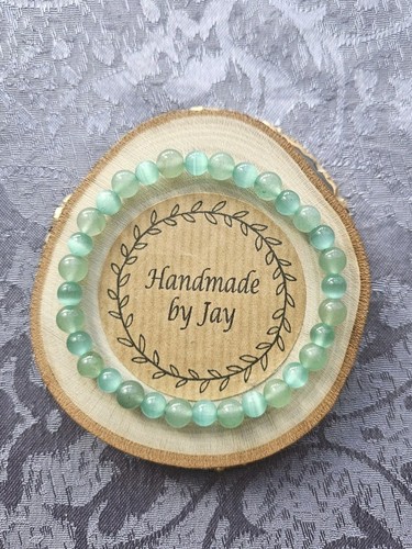 GREEN AVENTURINE & GREEN SELENITE CRYSTAL HEALING GEMSTONE BEADED BRACELET - Picture 2 of 2