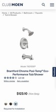 Moen Posi-Temp Brantford Chrome Eco-Performance Tub and Shower Trim kit.
