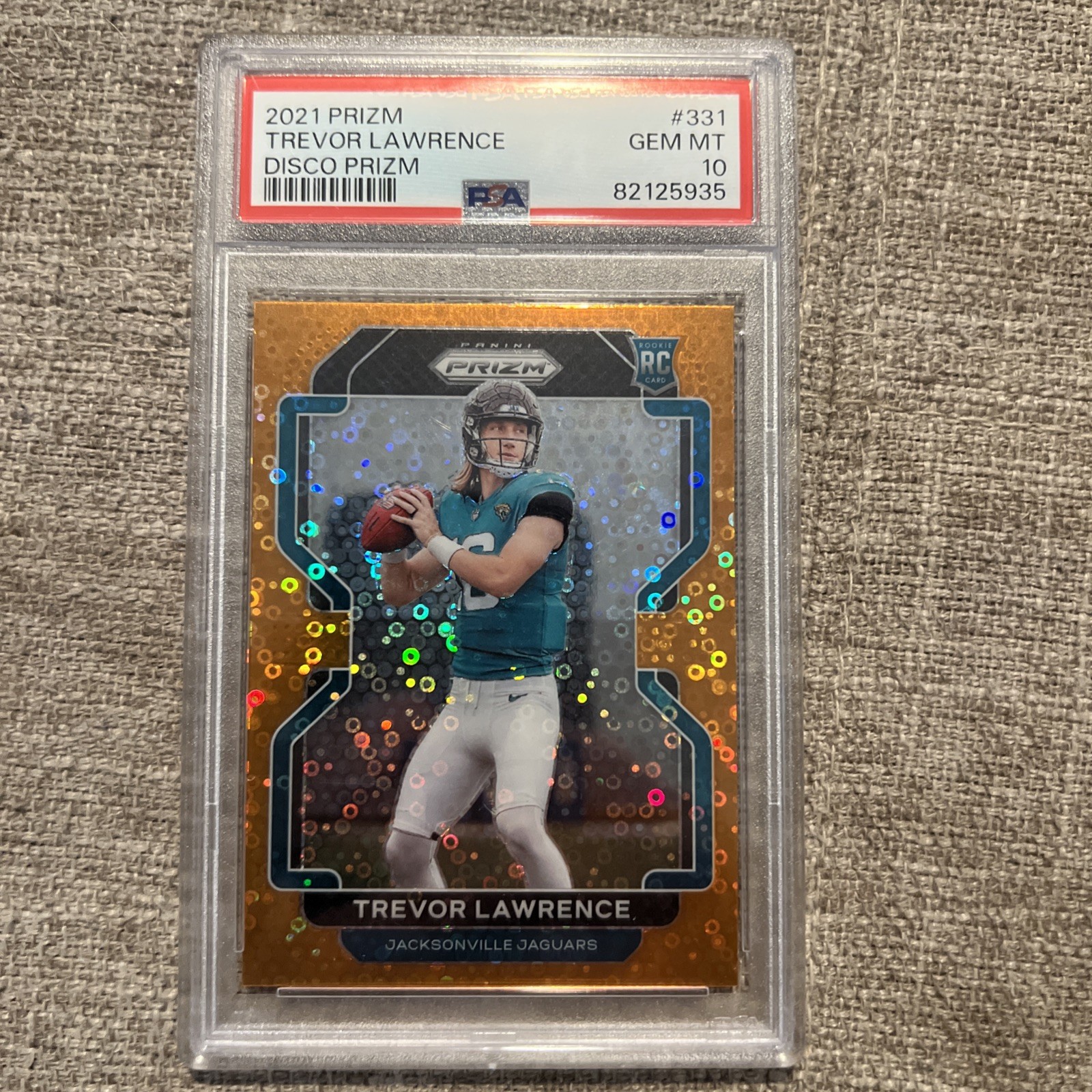 Trevor Lawrence 2021 Panini Prizm #331 Orange Disco Prizm RC PSA 10 Jaguars