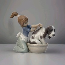 LLADRO Girl Bathing Dog Bashful Bather Dog No. 5455 Glossy Porcelain REDUCED!
