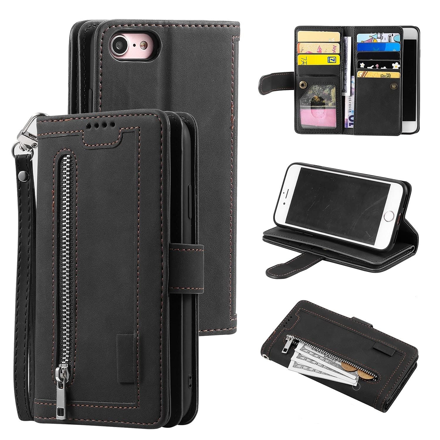 Housse iPhone 6S Cuir PU Antichoc Flip Cover Étui Portefeuille Rétro Slim