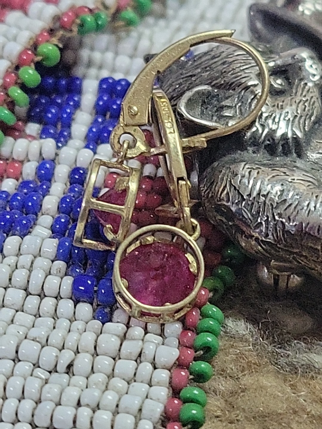 10K GOLD & RUBY LEAVERBACK  DANGLE EARRINGS LAB G… - image 4