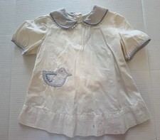VTG Baby/Toddler Dress, Blue/White Duck Appliqu , Button Back, Cotton, SZ-2-3  