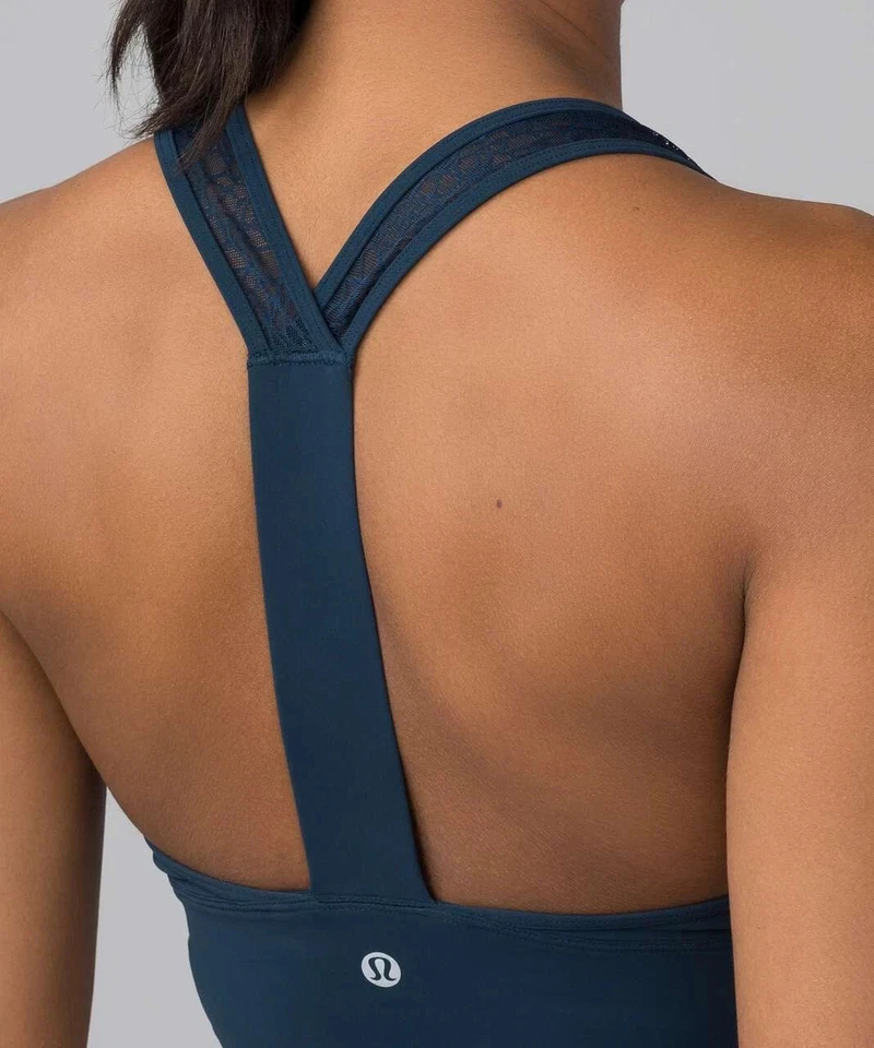 Sujetador deportivo Lululemon para mujer 8 Twist & Train malla de encaje cuello en V sin relleno azul Foto 4 de 4
