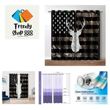 Rustic Deer Blackout Curtains, Farmhouse Moose Flag Country Decor, Vintage C...