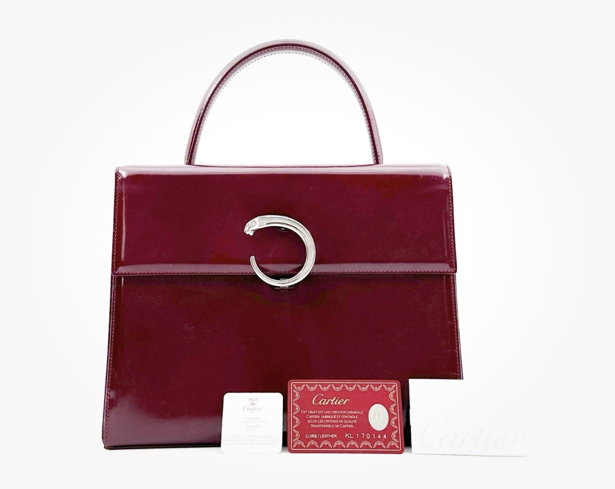 Cartier Panthere Hand Bag Bordeaux Red Leather Authentic