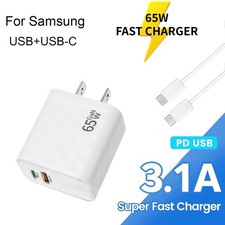 65W PD Power Adapter Duo Wall Charger USB-C Cable For Samsung Galaxy S24 S23 S22
