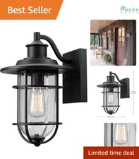 Wall Sconce Black Seeded Glass Outdoor Indoor Weather-Resistant Exterior Ligh...