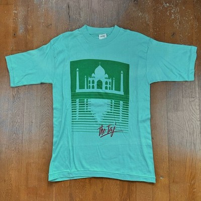 Vintage Yatri India Tag Mahal Cyan Single Stitch Tourist T-Shirt Size Large 90s