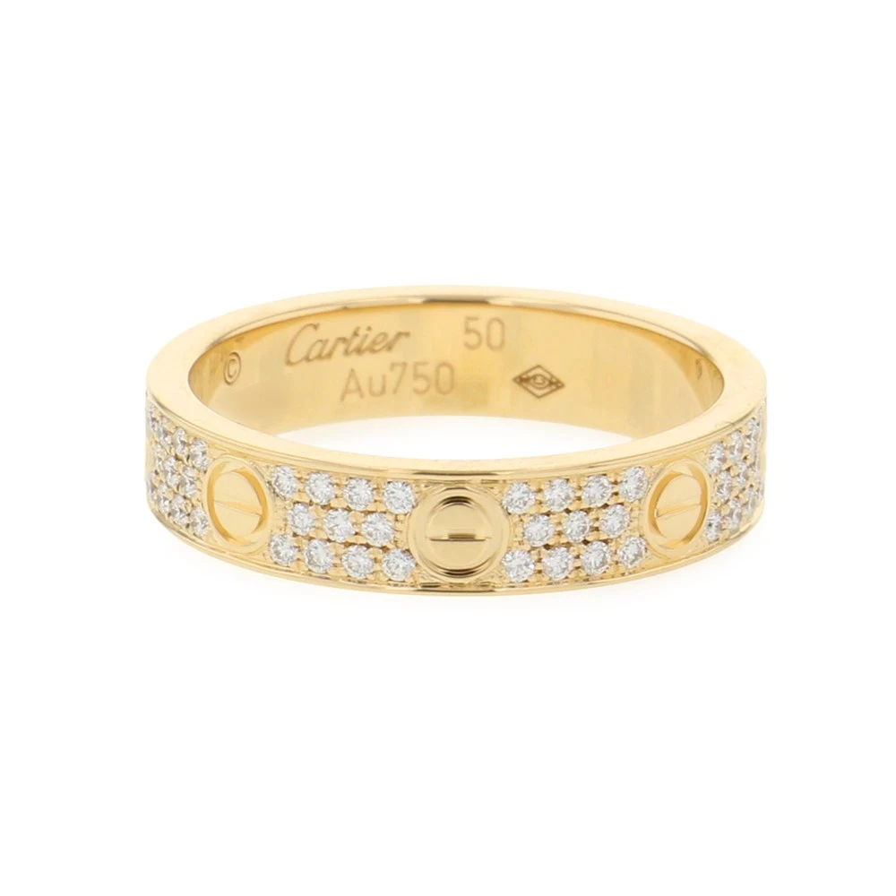 Cartier — CARTIER Love Ring Small Model Pave Size 50/#10 Small 18K Yellow Gold B408335...