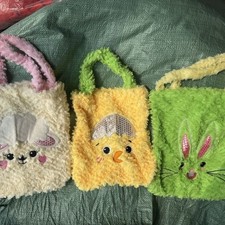Set of 3 Kawaii Plush Animal Tote Bags Bunny, Chick  Lamb Fuzzy Handbags