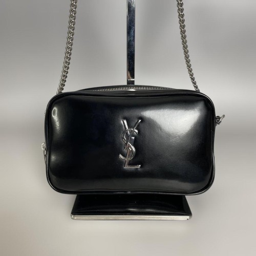 Saint Laurent Paris Black YSL Lou Chain Bag Patent Leather