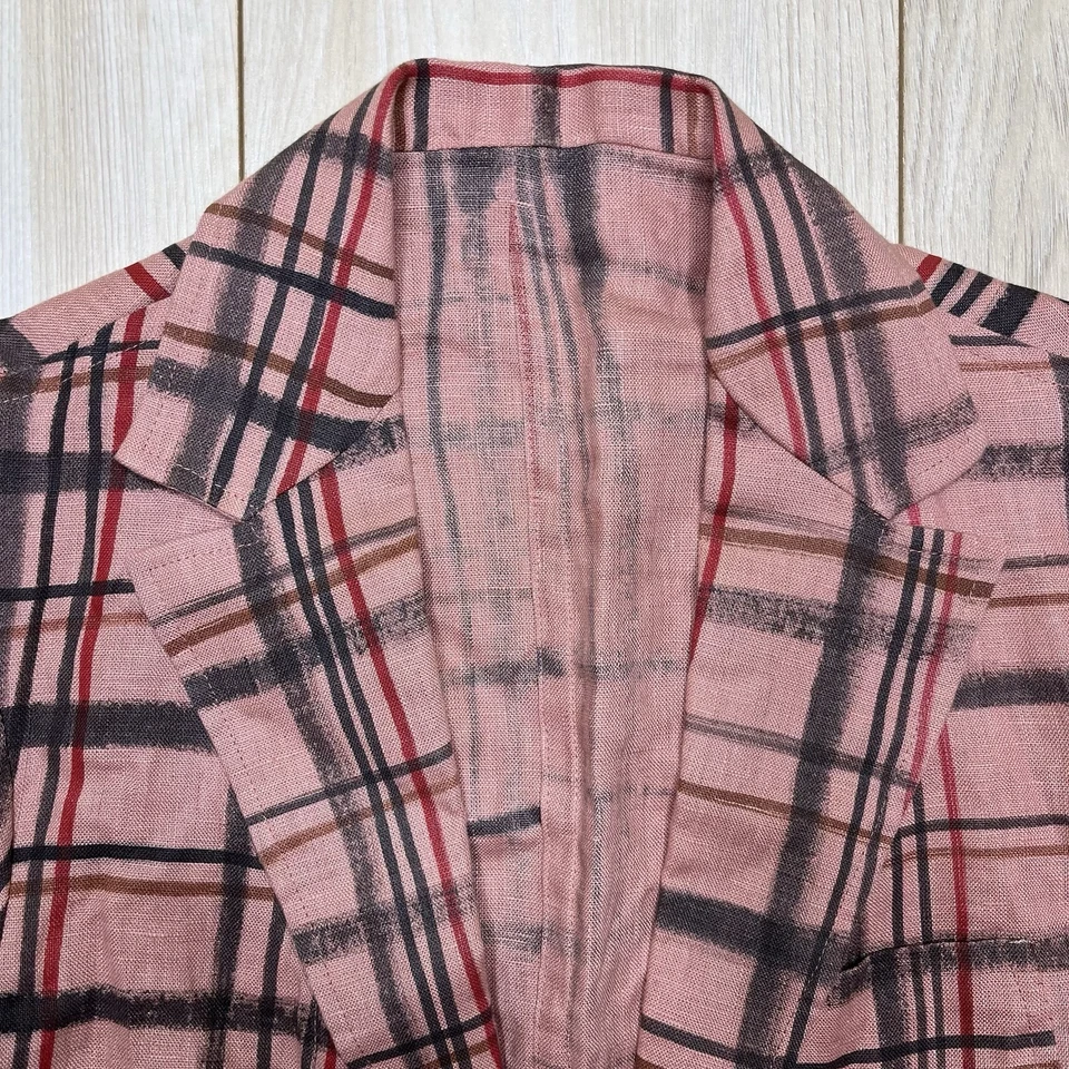 Blazer TONY SHIRTMAKERS Lino Arte Abstracto No Estructurado Sin Botones Para Hombres 36S Delgado Foto 2 de 4