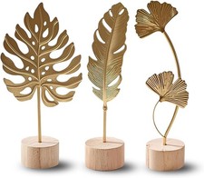Gold Leaf Home Decor Set 3PCS Metal Leaves Sc...