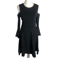 Eliza J cold shoulder fit and flare black ruffle sleeve knit dress Sz Medium