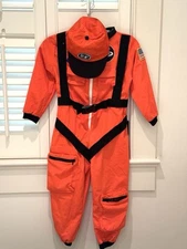 Nasa Astronaut Halloween Costume Cap Kids Size 5/6  Zip Orange Teetot & Co EUC